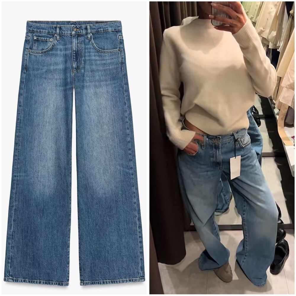 ZARA ZW COLLECTION WIDE LEG LOW RISE JEANS